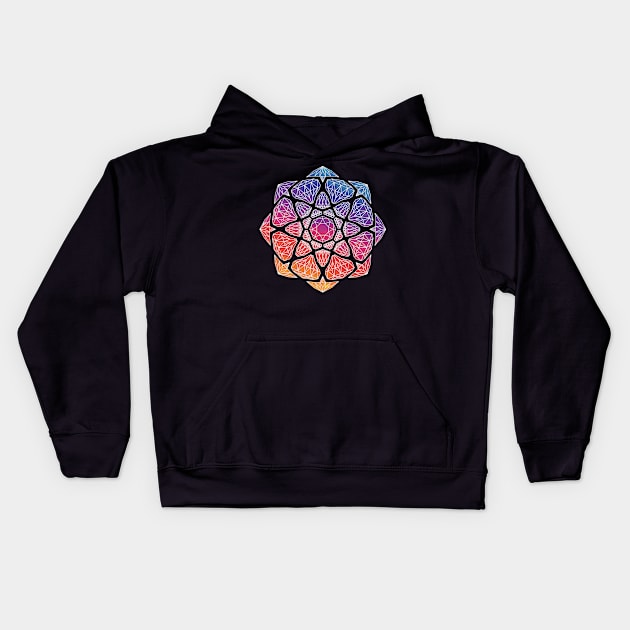 Sunset Watercolor Crystal Mandala - White Outline Kids Hoodie by CrystaLinaCrafts